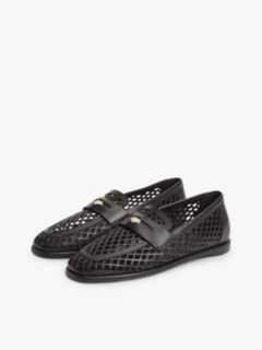 Cutout Leather Penny Loafers — Black 2