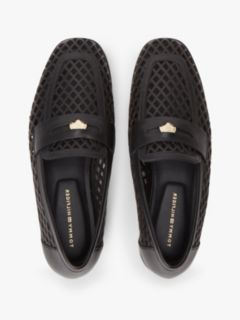 Cutout Leather Penny Loafers — Black 3