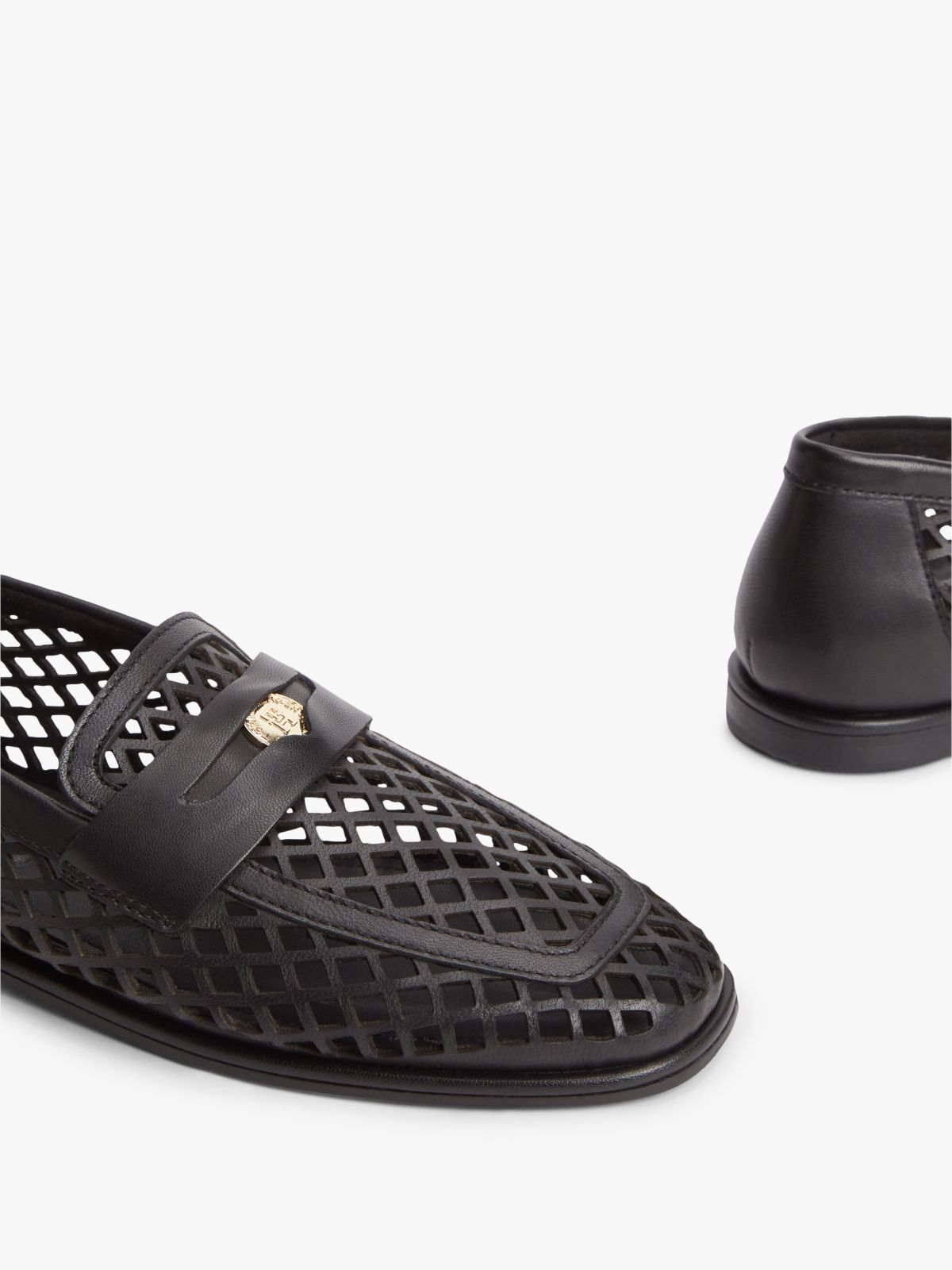 Cutout Leather Penny Loafers — Black