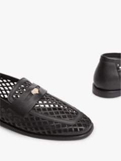 Cutout Leather Penny Loafers — Black 6