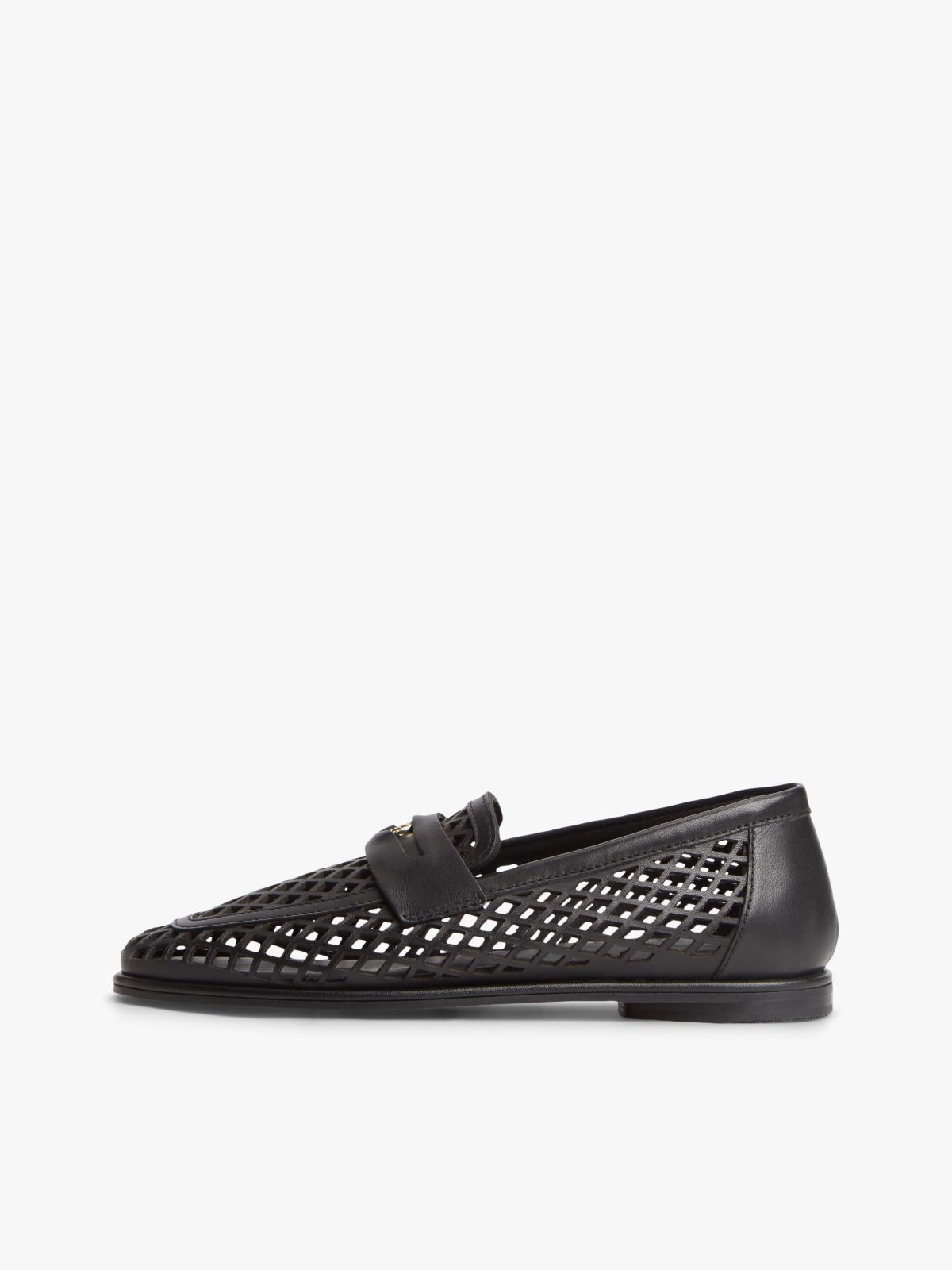 Cutout Leather Penny Loafers — Black