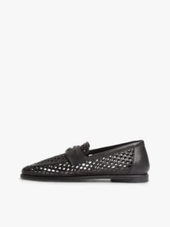 Cutout Leather Penny Loafers — Black 7