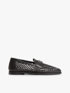 Cutout Leather Penny Loafers — Black 1