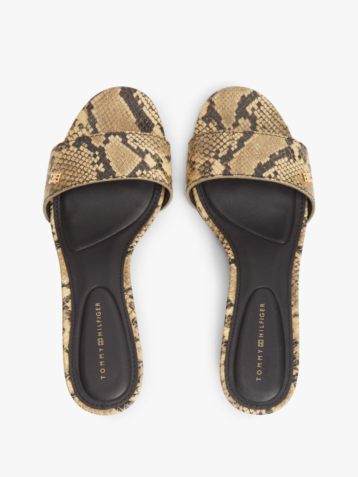 Snake Print Leather Heeled Mules — Brown