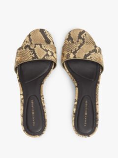 Snake Print Leather Heeled Mules — Brown 3