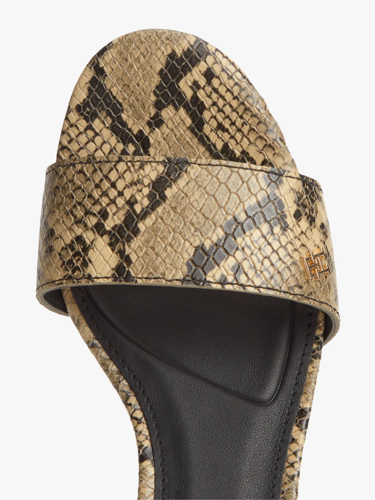 Snake Print Leather Heeled Mules — Brown