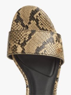 Snake Print Leather Heeled Mules — Brown 6