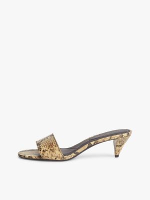 brown snake print leather heeled mules for women tommy hilfiger