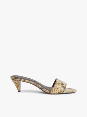 brown snake print leather heeled mules for women tommy hilfiger