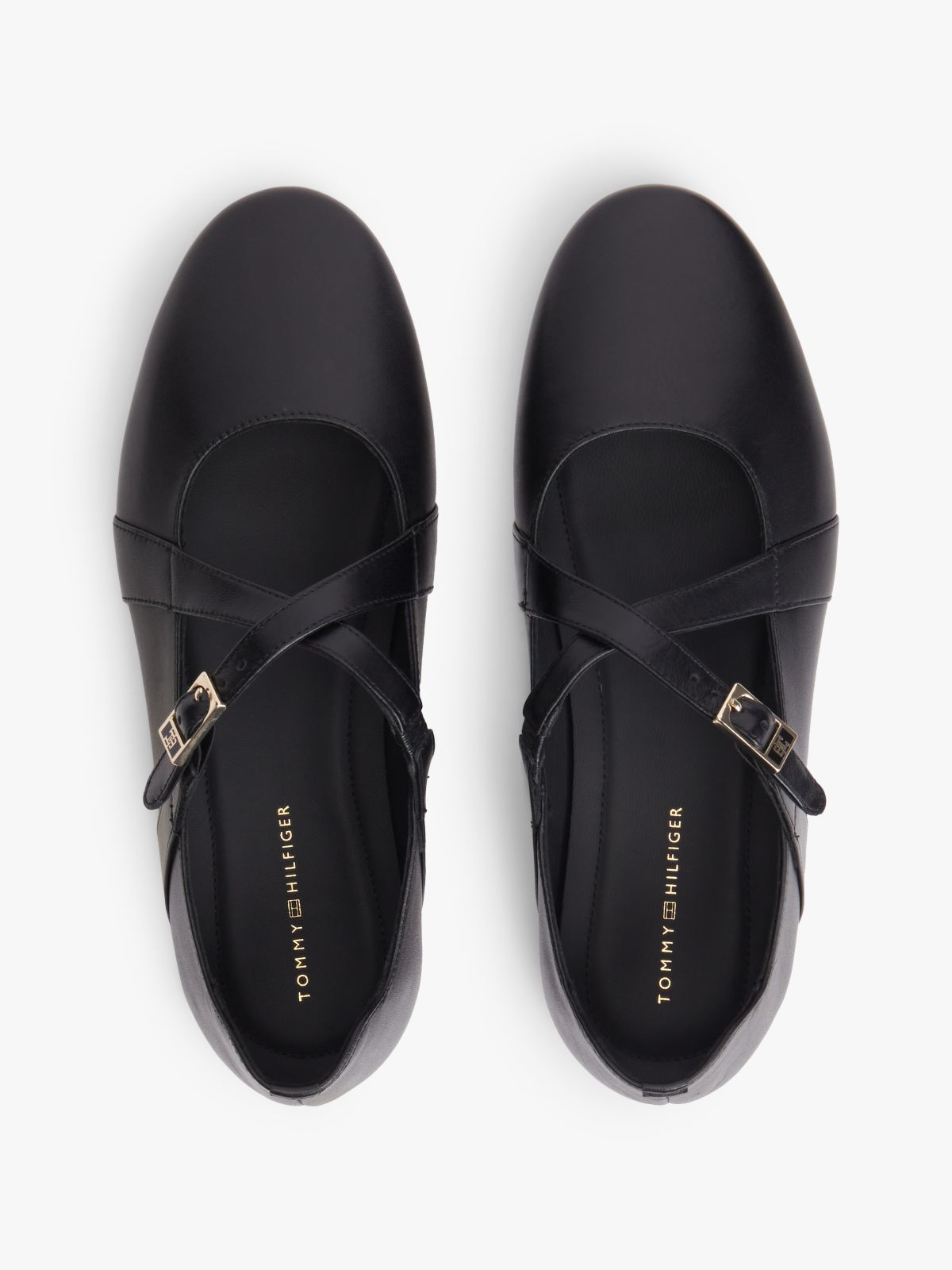 Crossover Strap Leather Mary Janes — Black