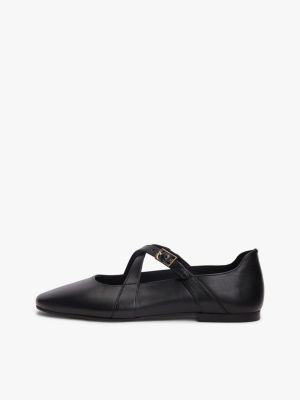 mary janes en cuir à brides croisées noir pour femmes tommy hilfiger