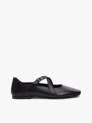 mary janes en cuir à brides croisées black pour femmes tommy hilfiger
