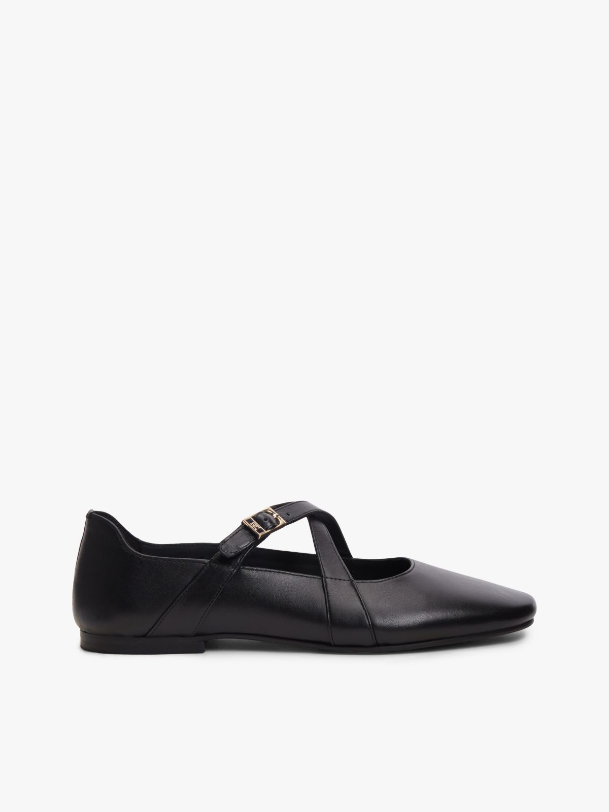 Crossover Strap Leather Mary Janes — Black