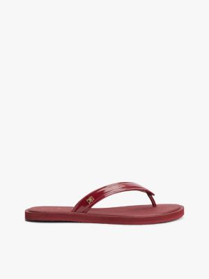 burgundy th monogram flip-flops for women tommy hilfiger