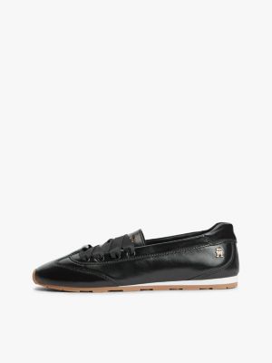 black th monogram leather ballet trainers for women tommy hilfiger