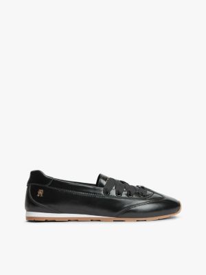 black th monogram leather ballet trainers for women tommy hilfiger