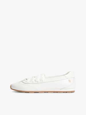 white th monogram leather ballet trainers for women tommy hilfiger