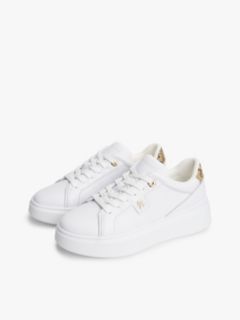 Snake Print Heel Leather Platform Trainers — White 2