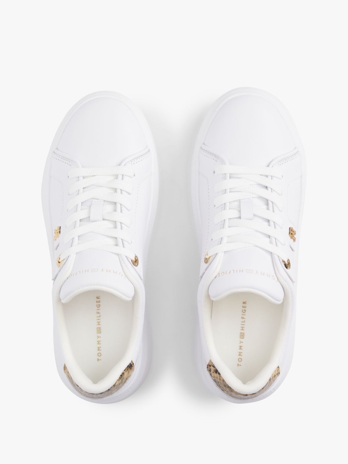 Snake Print Heel Leather Platform Trainers — White
