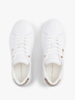 Snake Print Heel Leather Platform Trainers — White 3