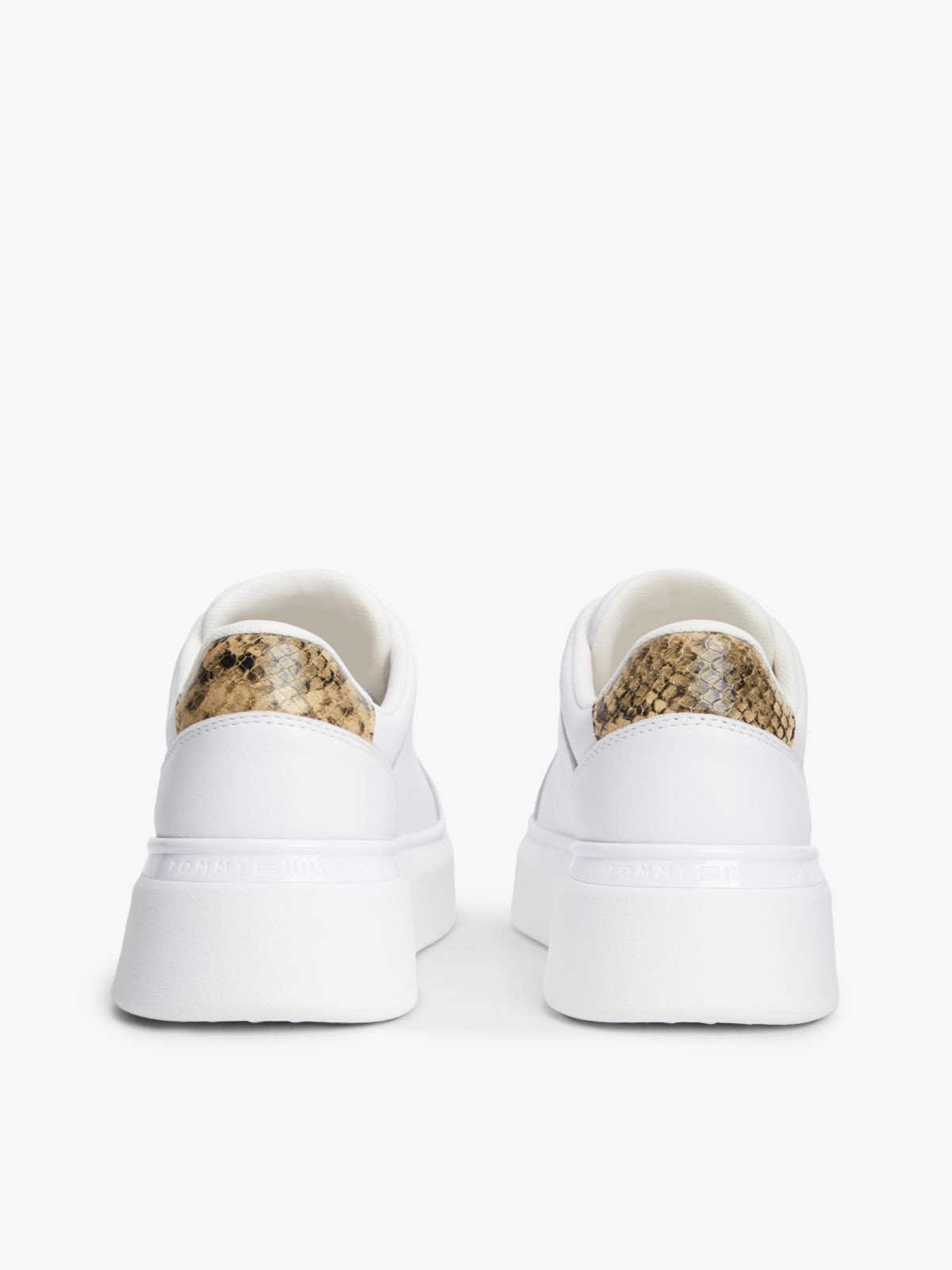 Snake Print Heel Leather Platform Trainers — White
