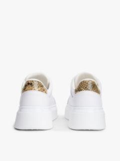 Snake Print Heel Leather Platform Trainers — White 4