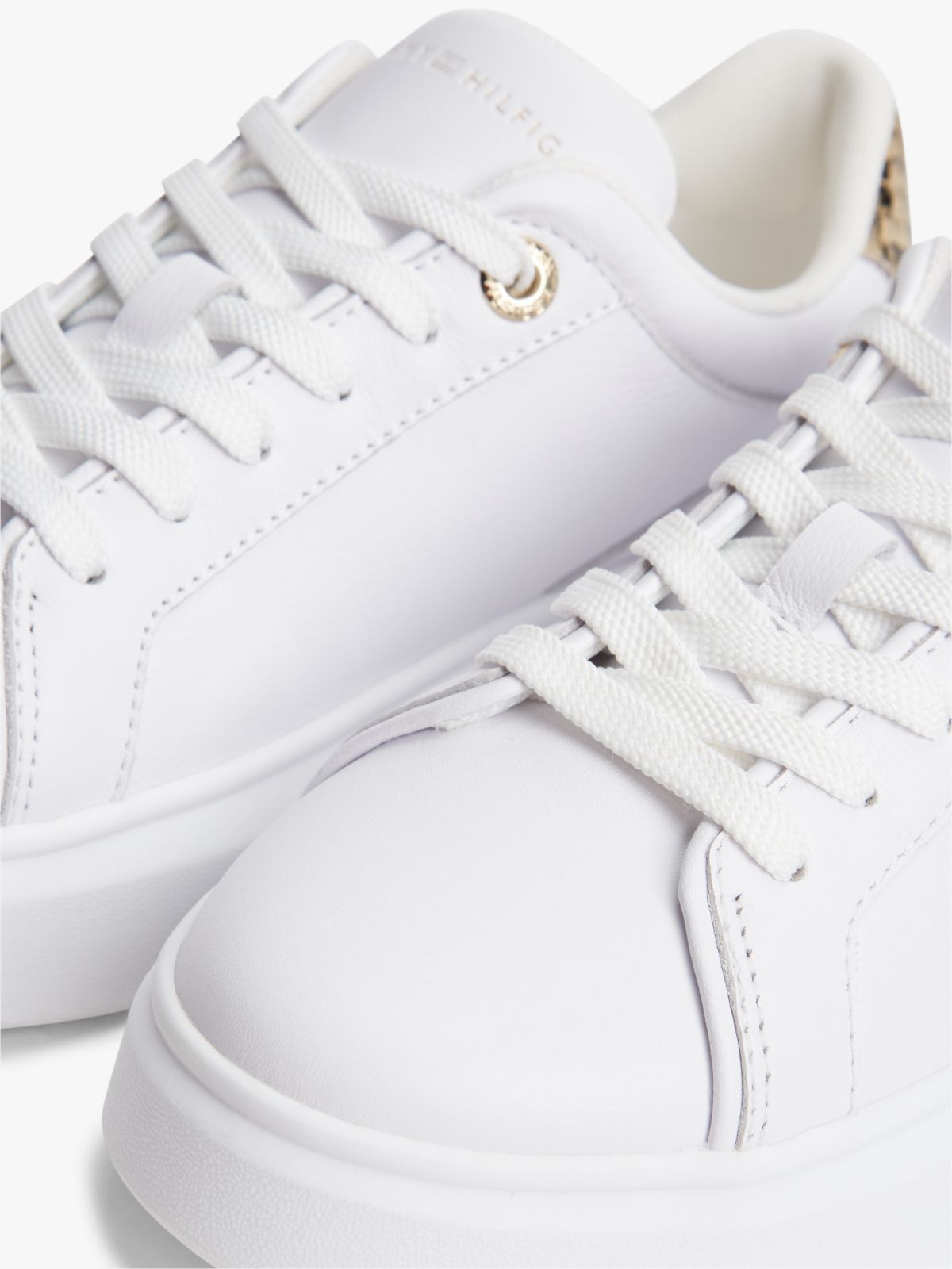 Snake Print Heel Leather Platform Trainers — White