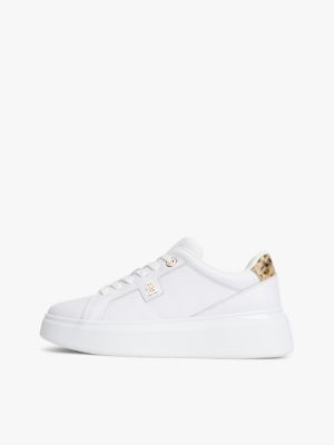 weiß plateau-sneaker aus leder mit schlangen-print für damen - tommy hilfiger