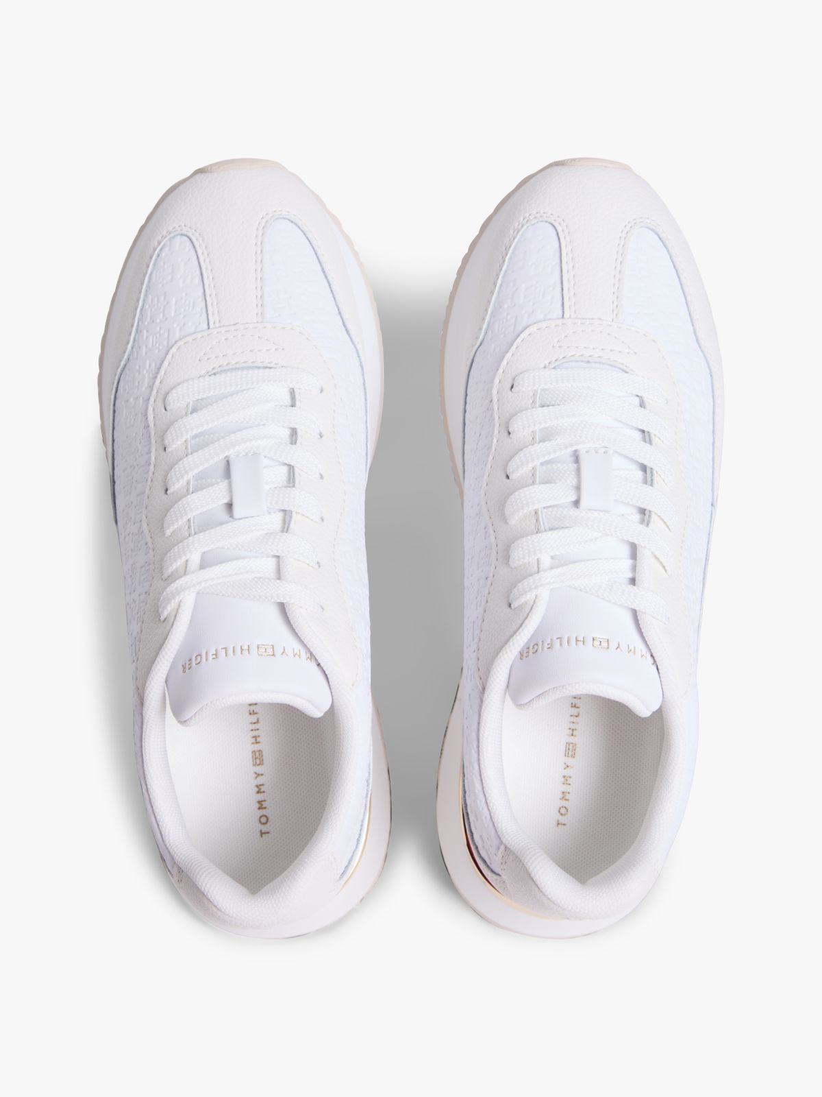 TH Monogram Leather Mixed Texture Trainers — White