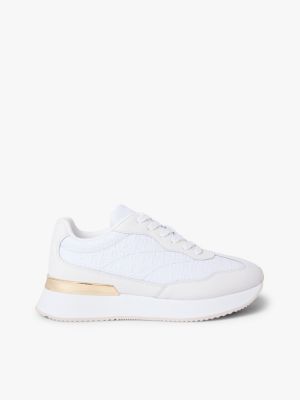 white th monogram leather mixed texture trainers for women tommy hilfiger