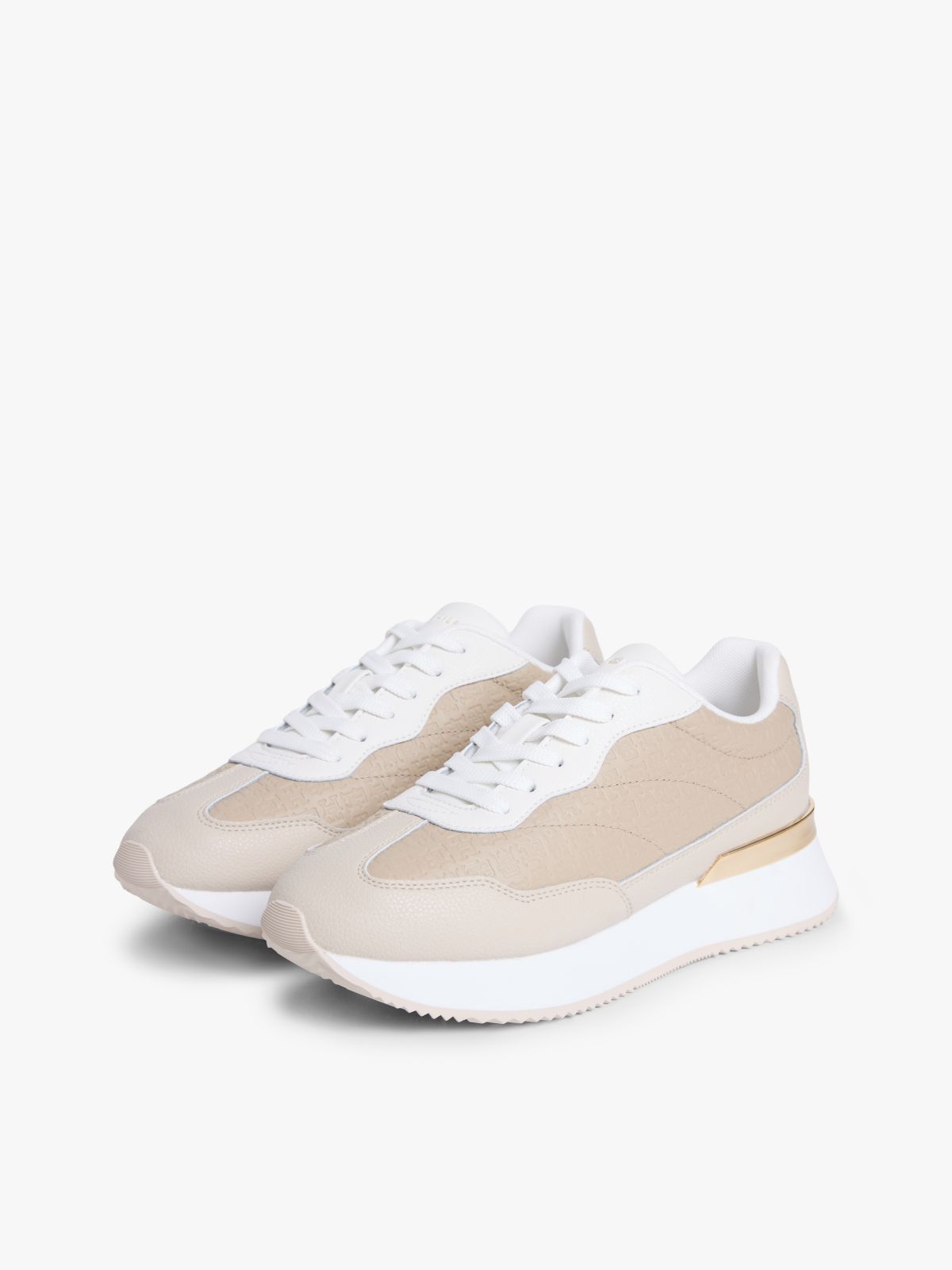 TH Monogram Leather Mixed Texture Trainers — Brown