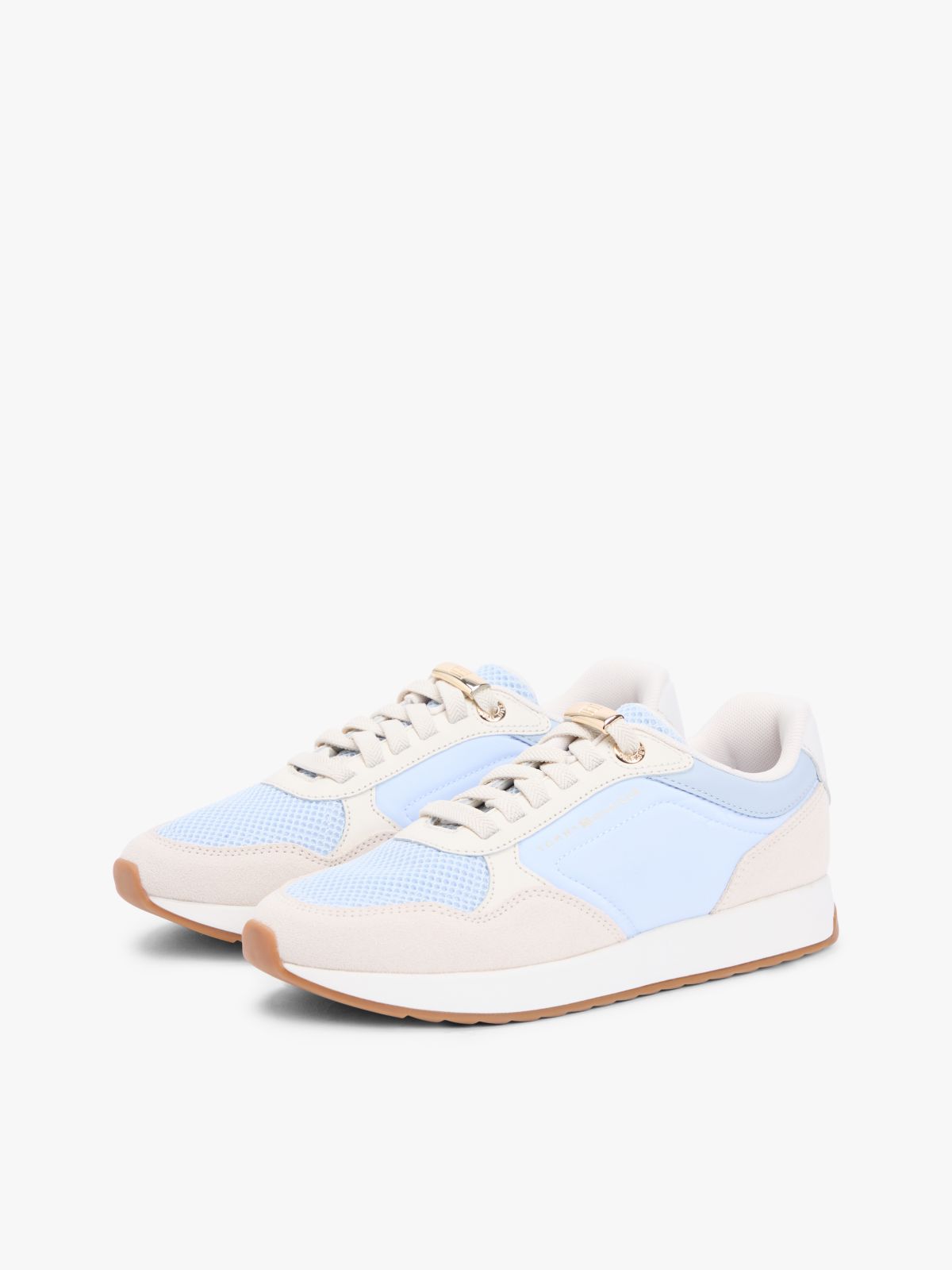Suede Mixed Texture Mesh Serrated Trainers — Blue