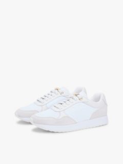Suede Mixed Texture Mesh Serrated Trainers — White 2