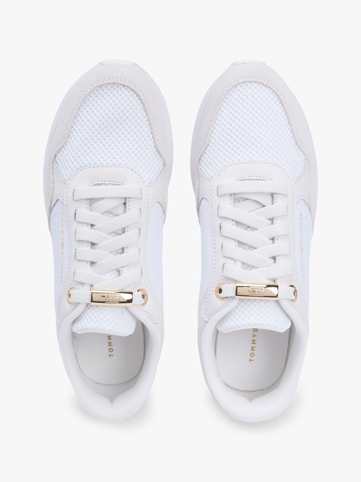 Suede Mixed Texture Mesh Serrated Trainers — White