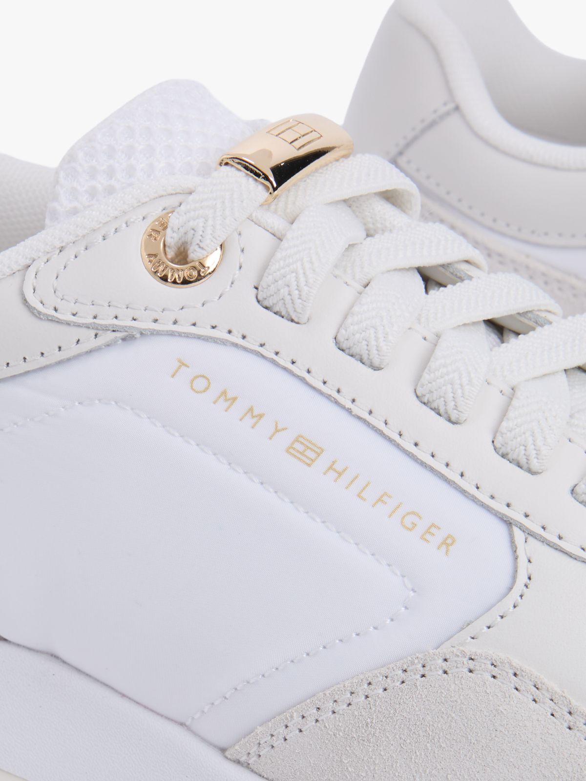 Suede Mixed Texture Mesh Serrated Trainers — White
