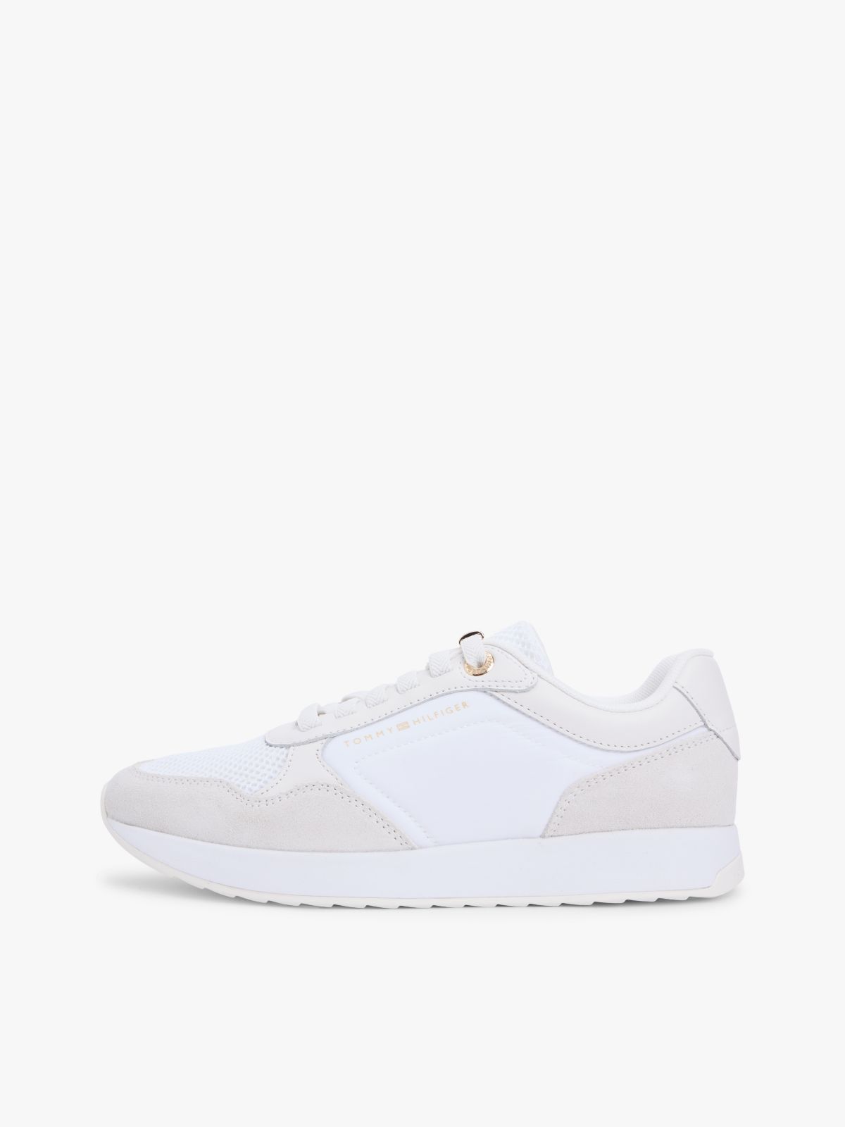 Suede Mixed Texture Mesh Serrated Trainers — White