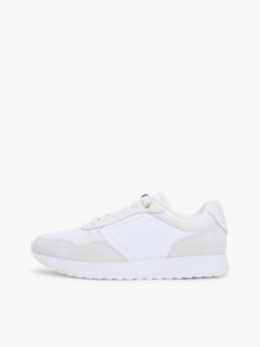 Suede Mixed Texture Mesh Serrated Trainers — White 7