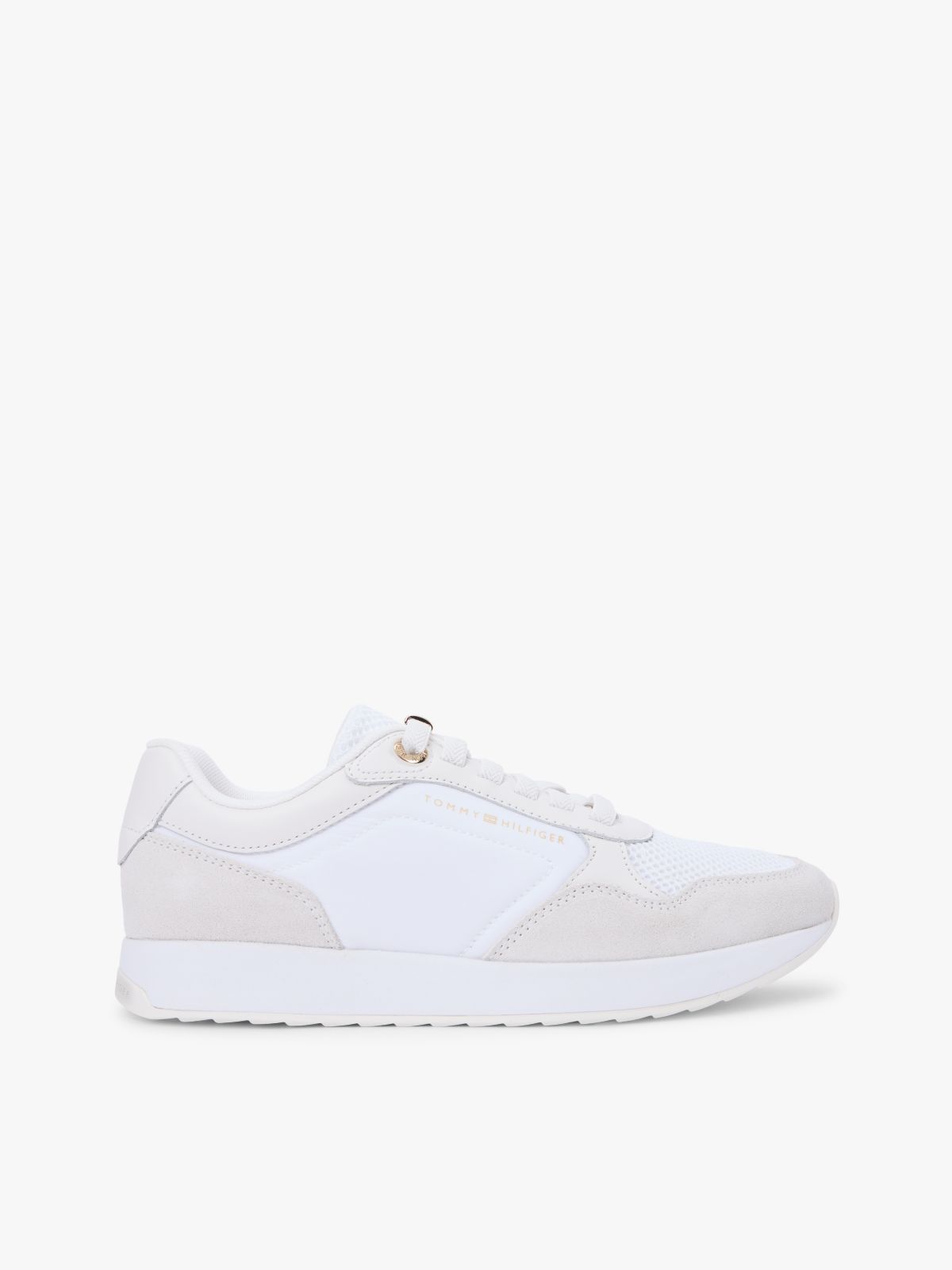 Suede Mixed Texture Mesh Serrated Trainers — White