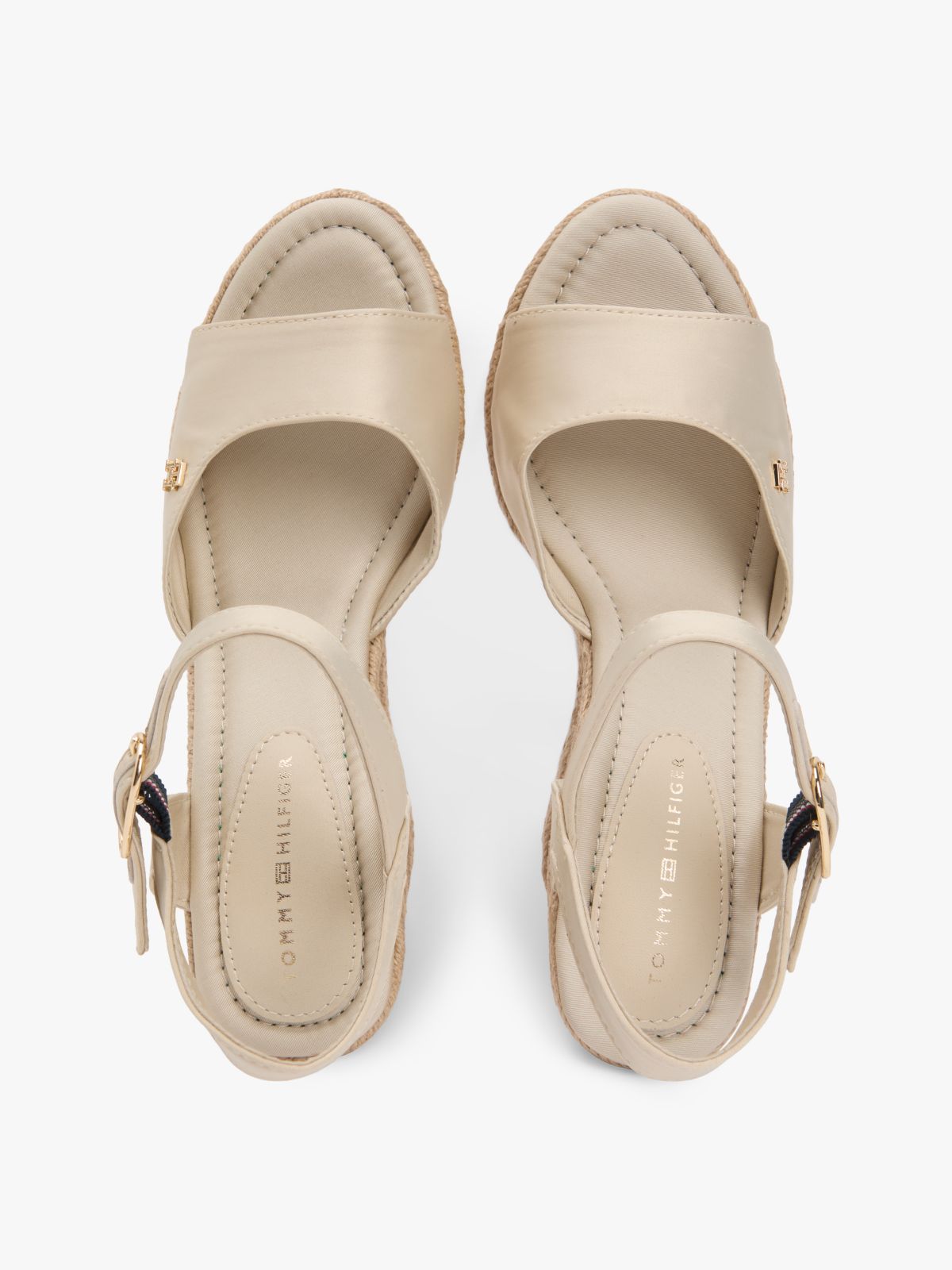 Satin TH Monogram Wedge Espadrilles — Beige