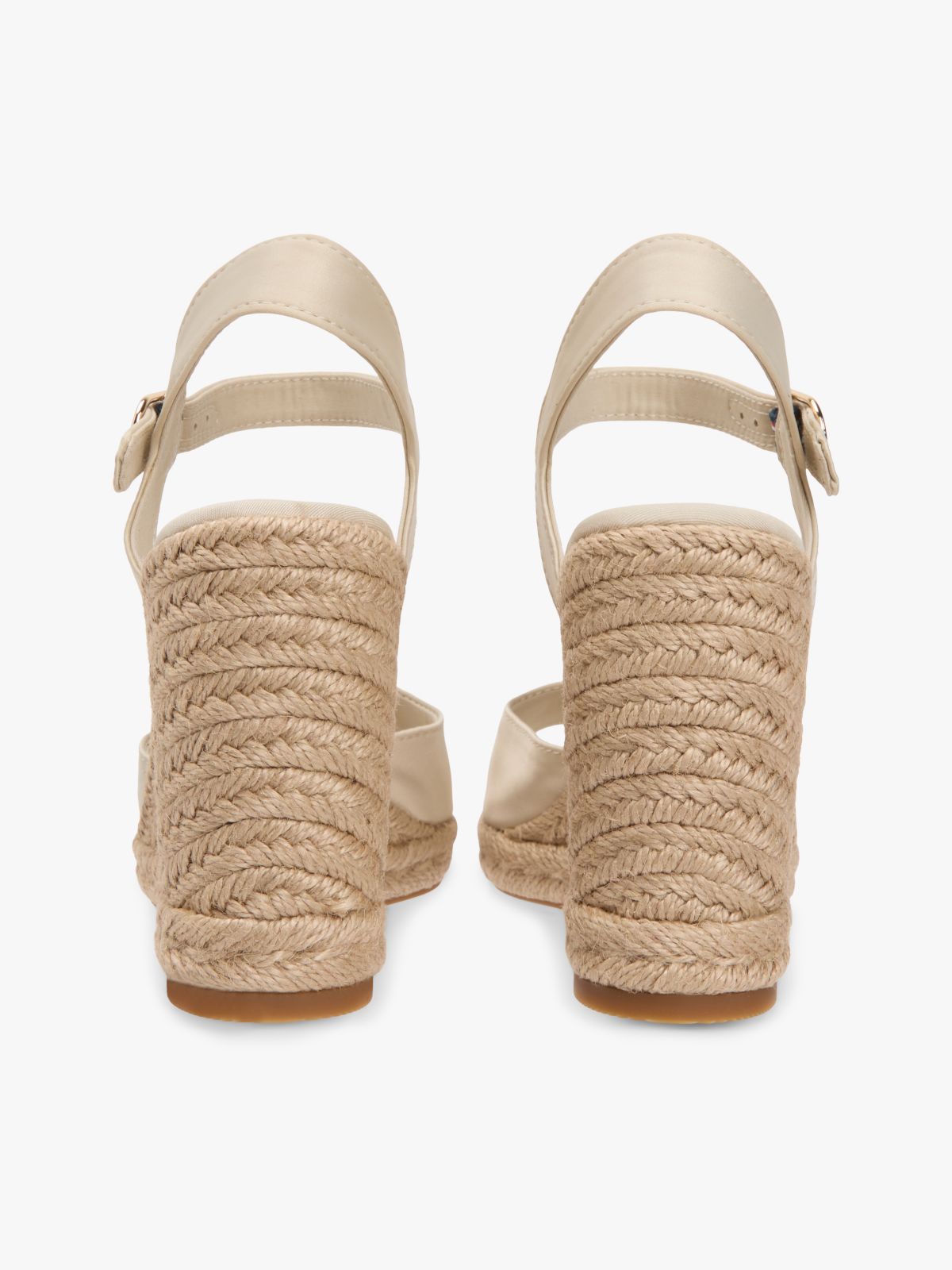 Satin TH Monogram Wedge Espadrilles — Beige