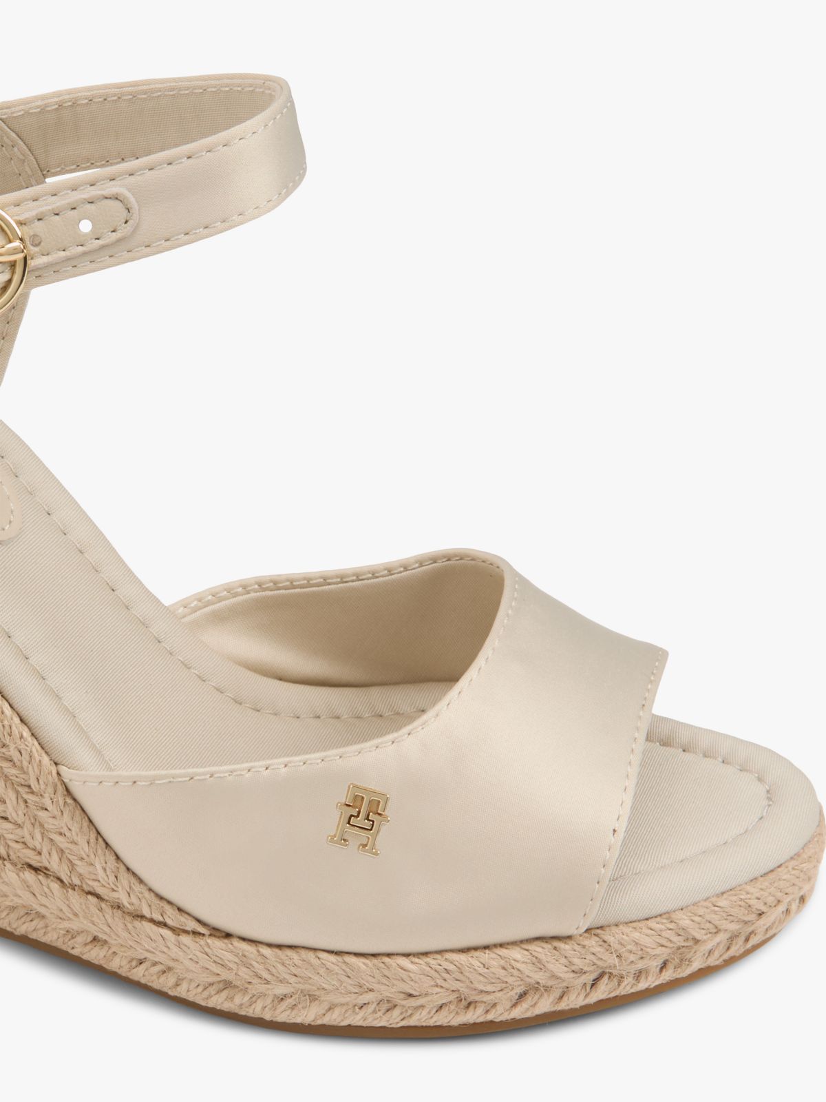 Satin TH Monogram Wedge Espadrilles — Beige