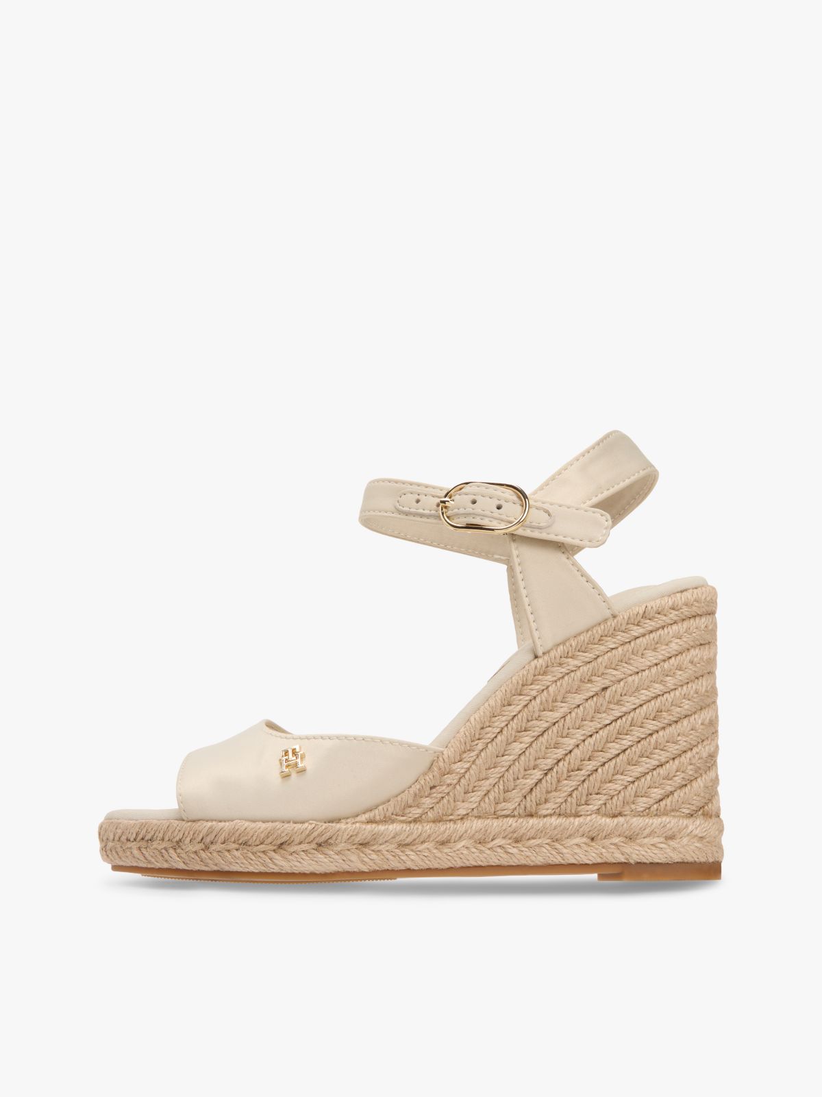 Satin TH Monogram Wedge Espadrilles — Beige