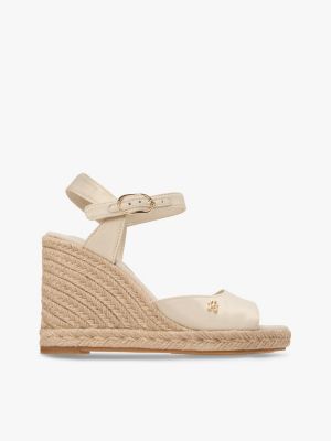alpargatas de cuña con monograma th beige de mujeres tommy hilfiger