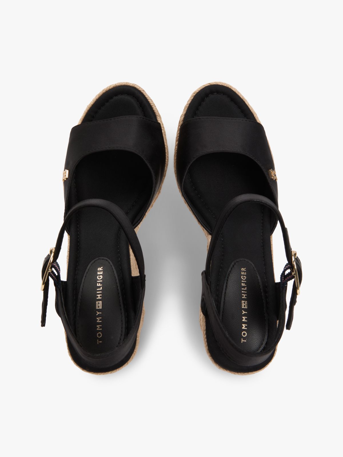 Satin TH Monogram Wedge Espadrilles — Black