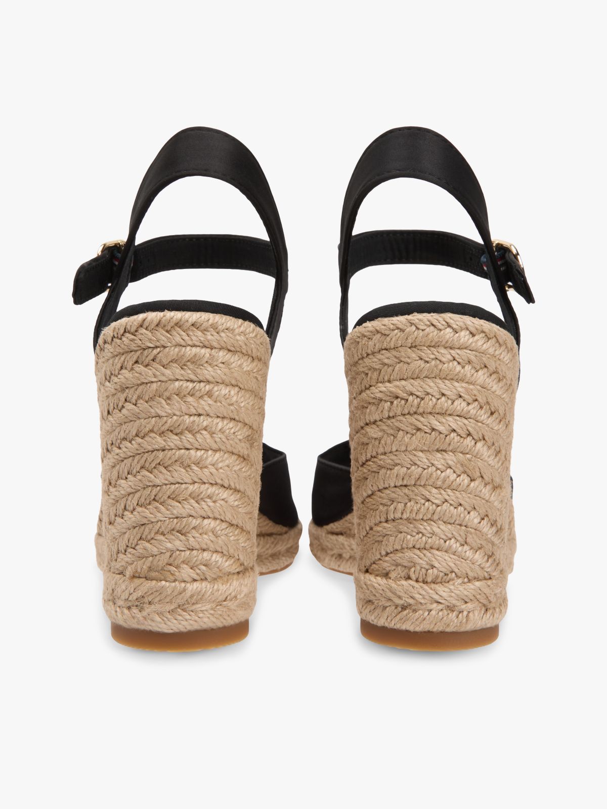 Satin TH Monogram Wedge Espadrilles — Black