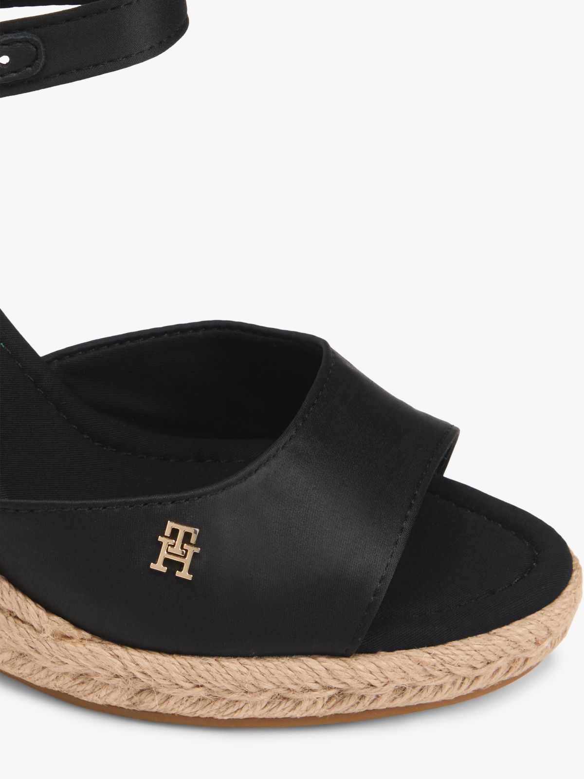 Satin TH Monogram Wedge Espadrilles — Black
