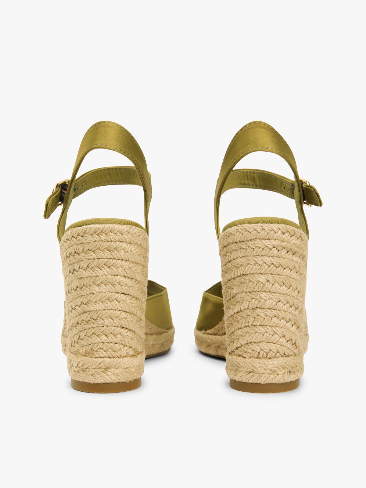 Satin TH Monogram Wedge Espadrilles — Khaki
