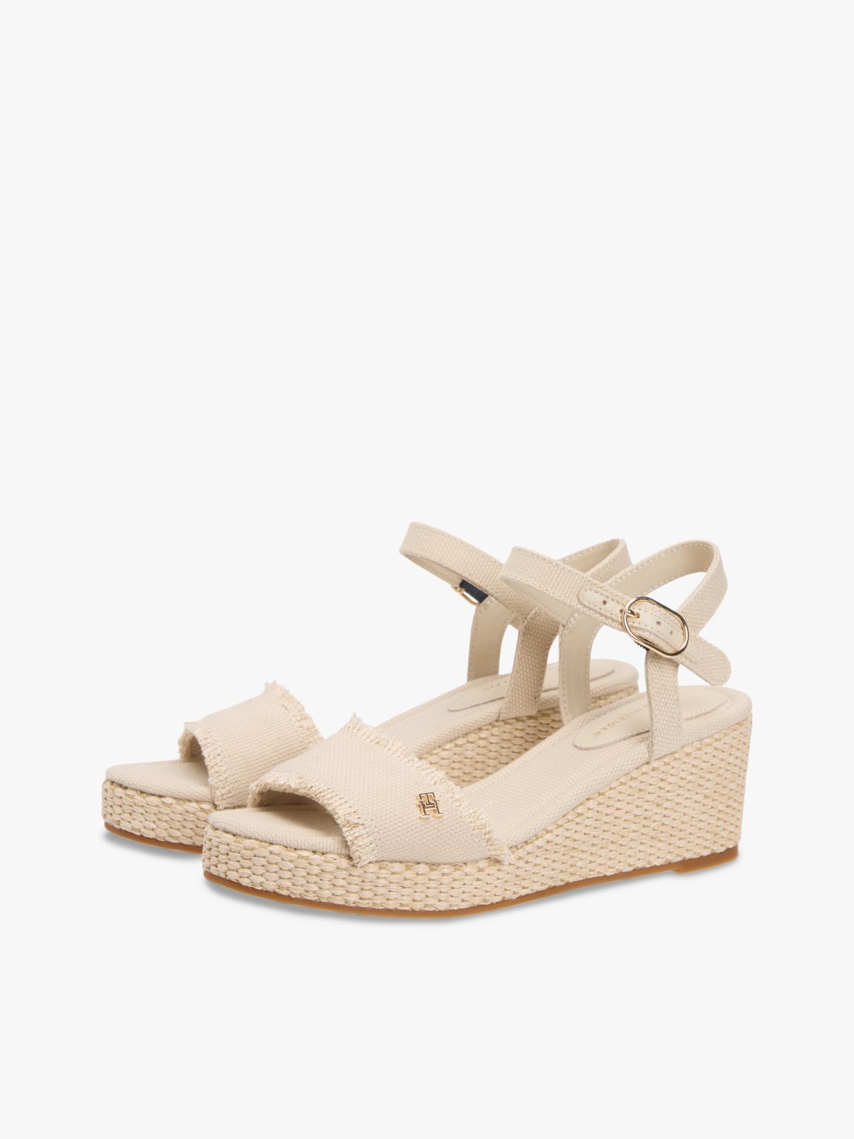 TH Monogram Woven Wedge Espadrilles — Beige