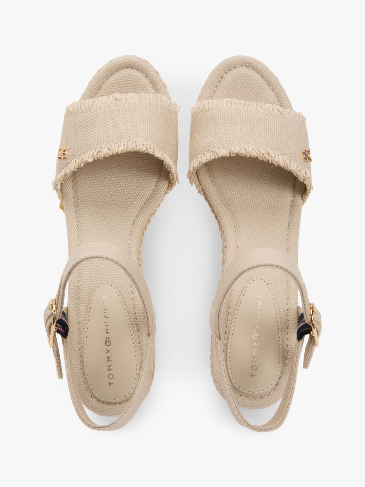 TH Monogram Woven Wedge Espadrilles — Beige