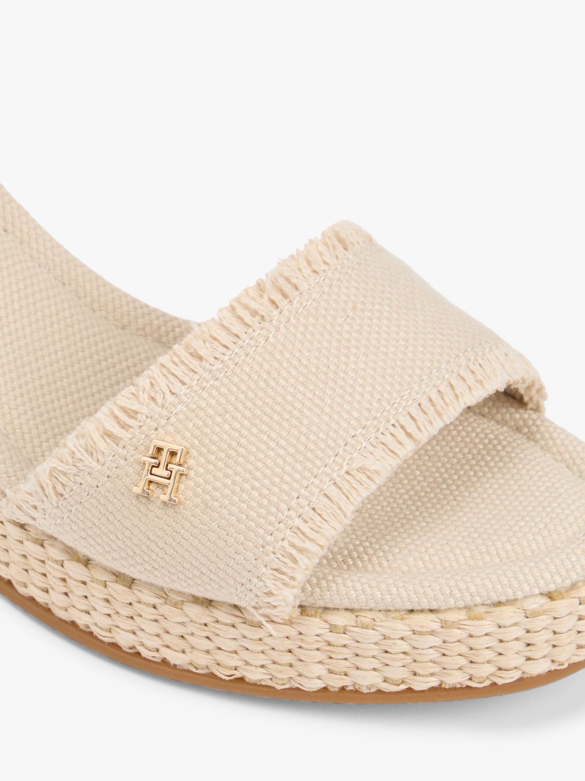 TH Monogram Woven Wedge Espadrilles — Beige